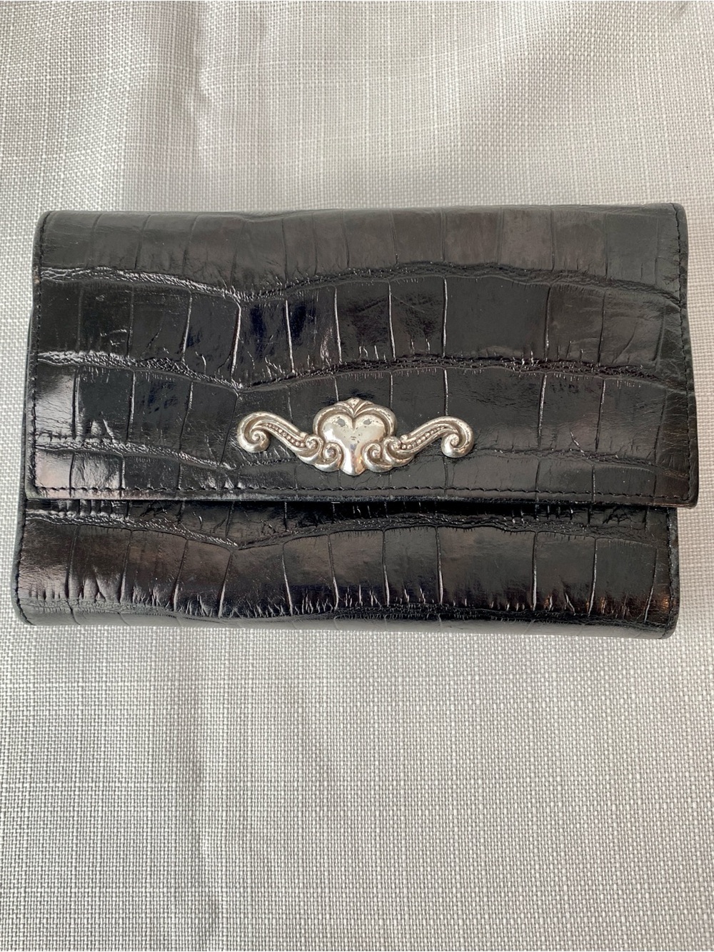 Vintage Brighton Wallet Clutch Black Crocodile Embossed Leather